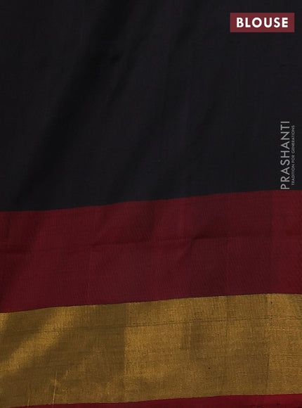 Pure uppada silk saree black and red with silver & gold zari woven coin buttas and simple border