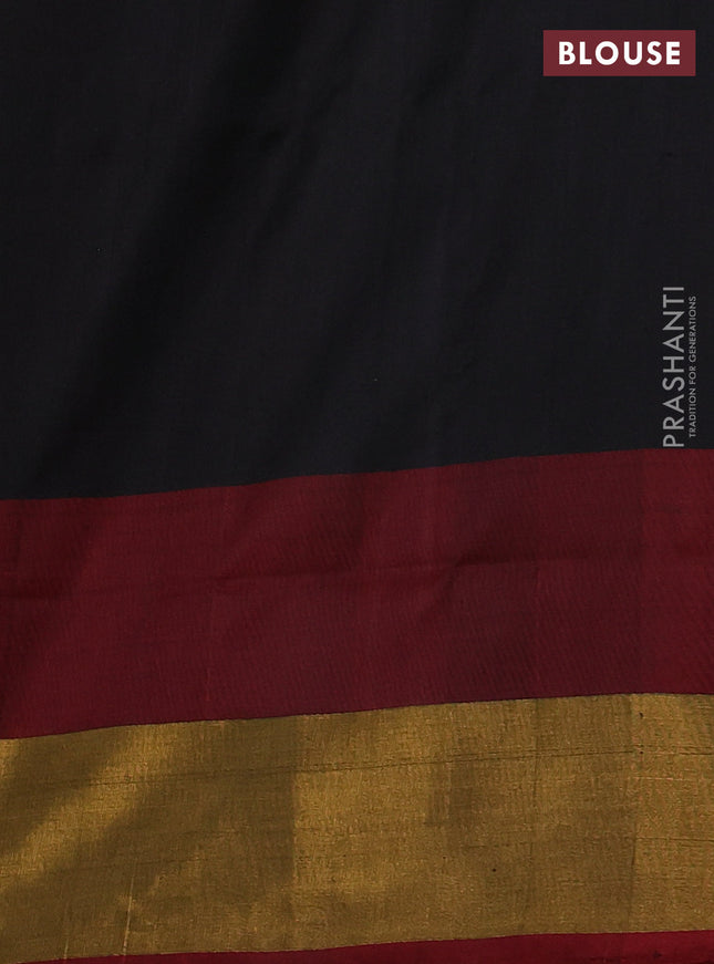 Pure uppada silk saree black and red with silver & gold zari woven coin buttas and simple border