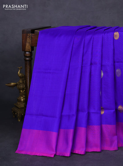 Pure uppada silk saree blue and pink with silver & gold zari woven coin buttas and simple border