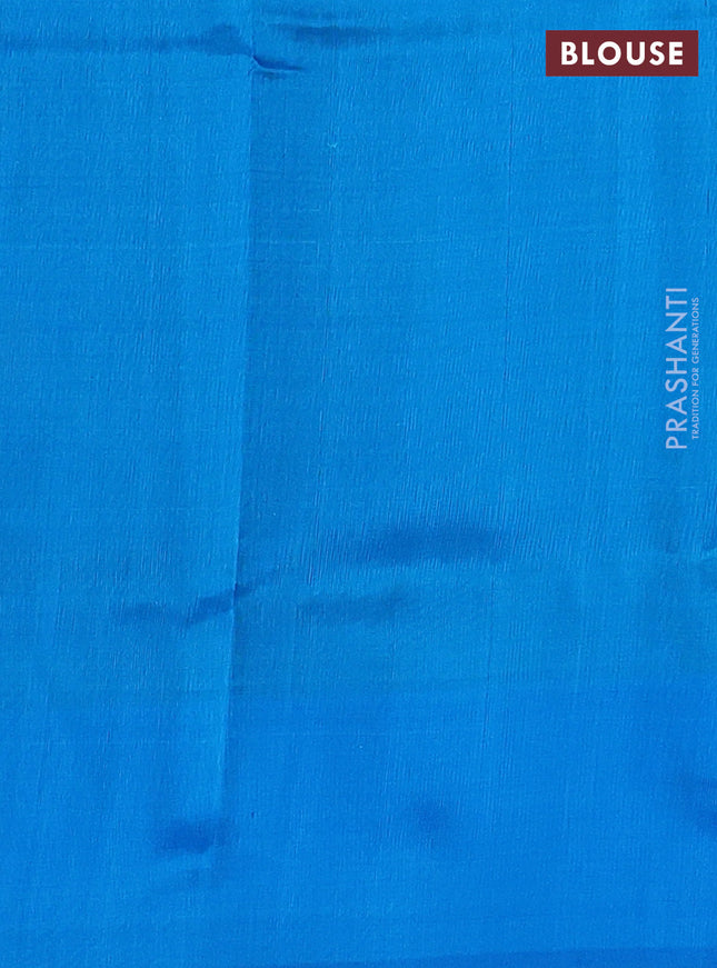 Pure uppada silk saree dual shade of teal bluish green and cs blue with silver & gold zari woven coin buttas and simple border