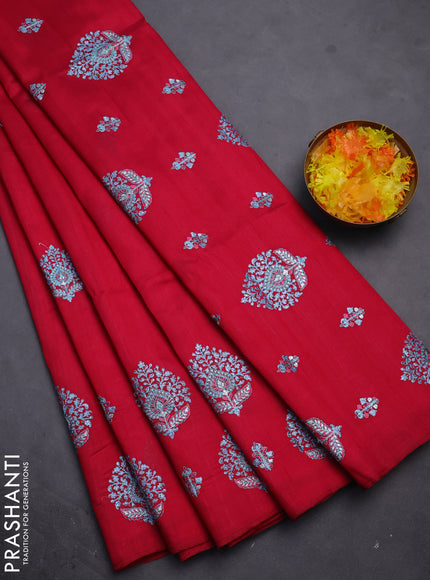 Semi raw silk saree pink with embroidery work buttas and embroidery butta border