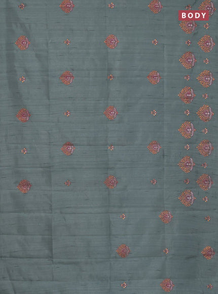 Semi raw silk saree green shade with embroidery work buttas and embroidery butta border
