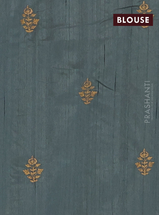 Semi raw silk saree green shade with embroidery work buttas and embroidery butta border