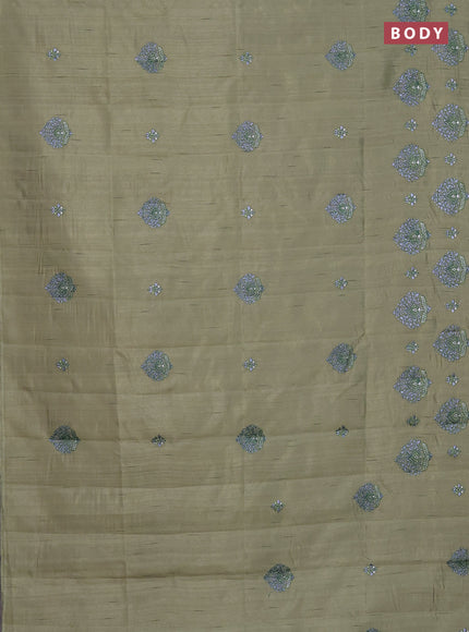 Semi raw silk saree elaichi green with embroidery work buttas and embroidery butta border