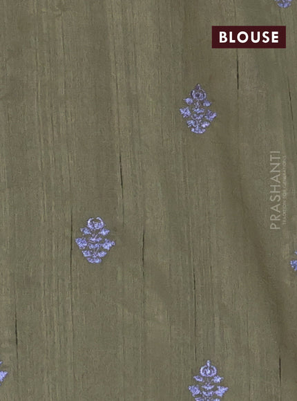 Semi raw silk saree elaichi green with embroidery work buttas and embroidery butta border