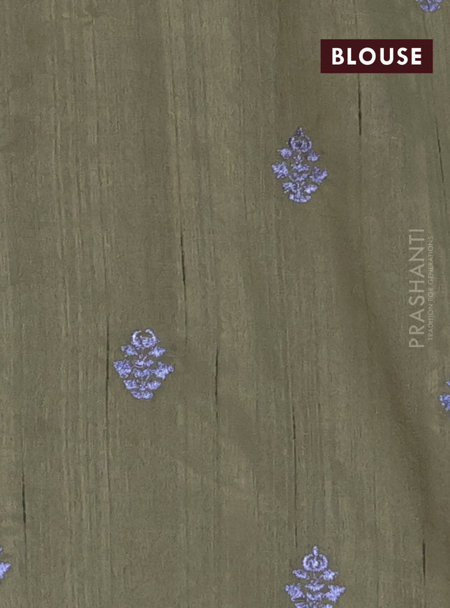 Semi raw silk saree elaichi green with embroidery work buttas and embroidery butta border