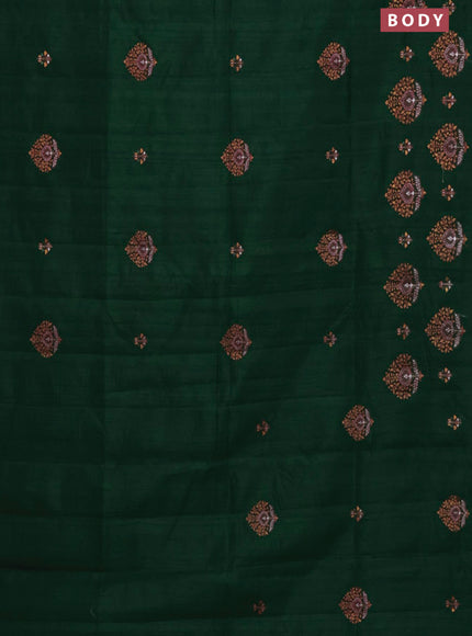 Semi raw silk saree green with embroidery work buttas and embroidery butta border