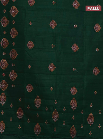 Semi raw silk saree green with embroidery work buttas and embroidery butta border
