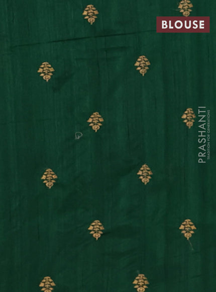 Semi raw silk saree green with embroidery work buttas and embroidery butta border
