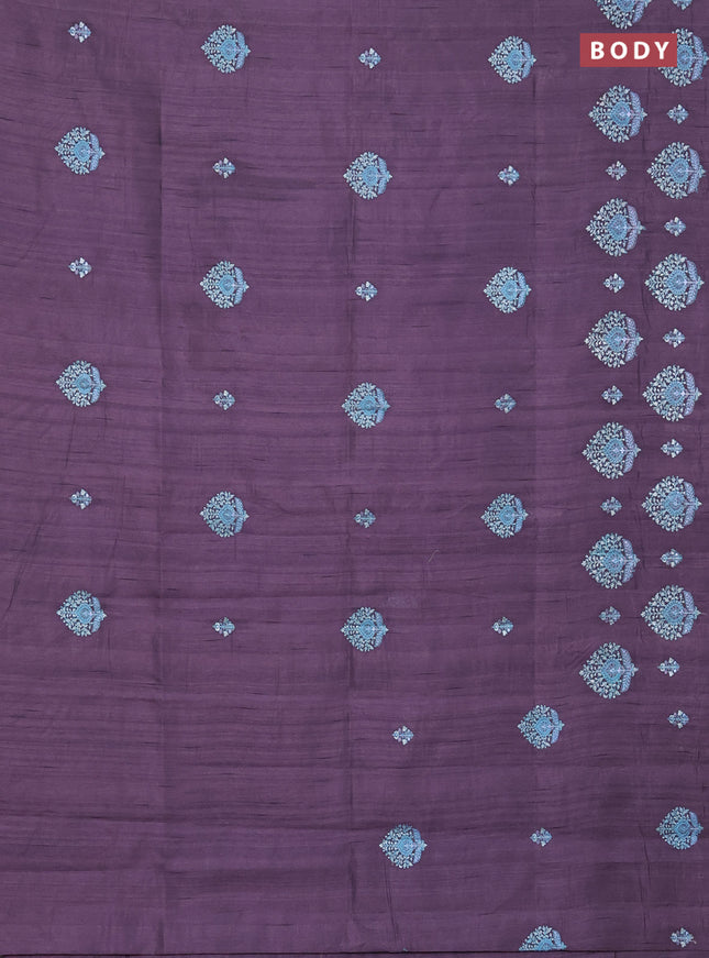 Semi raw silk saree jamun shade with embroidery work buttas and embroidery butta border