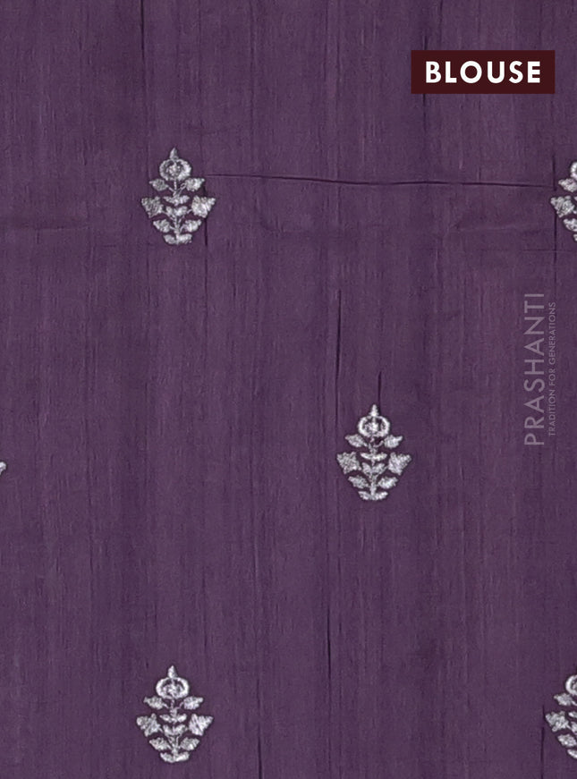 Semi raw silk saree jamun shade with embroidery work buttas and embroidery butta border