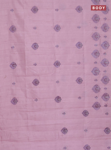 Semi raw silk saree pastel pink with embroidery work buttas and embroidery butta border
