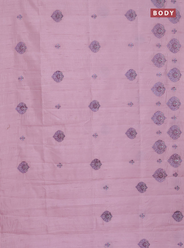 Semi raw silk saree pastel pink with embroidery work buttas and embroidery butta border