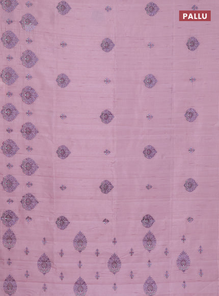 Semi raw silk saree pastel pink with embroidery work buttas and embroidery butta border