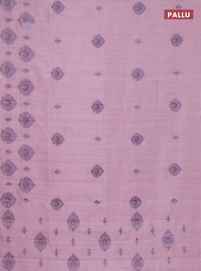 Semi raw silk saree pastel pink with embroidery work buttas and embroidery butta border