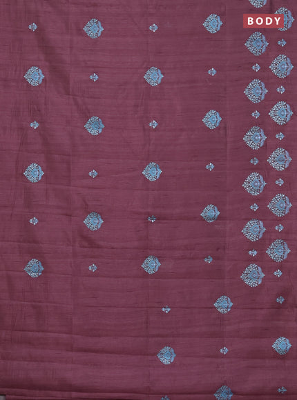 Semi raw silk saree mauve pink with embroidery work buttas and embroidery butta border