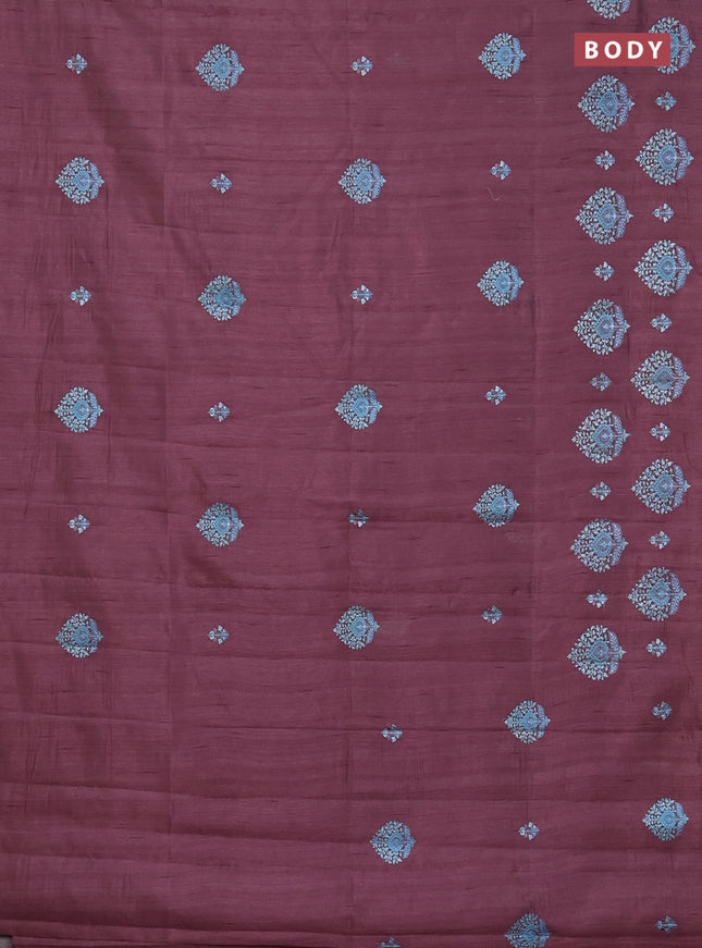 Semi raw silk saree mauve pink with embroidery work buttas and embroidery butta border