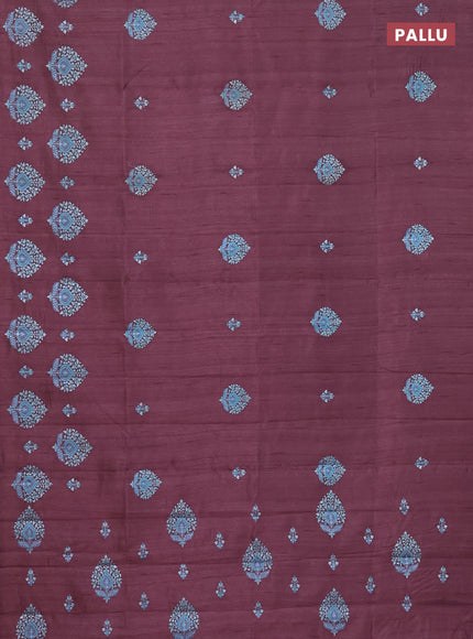 Semi raw silk saree mauve pink with embroidery work buttas and embroidery butta border