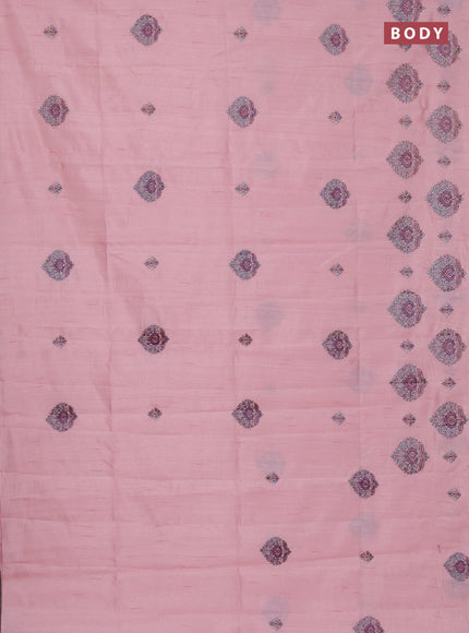 Semi raw silk saree peach pink with embroidery work buttas and embroidery butta border
