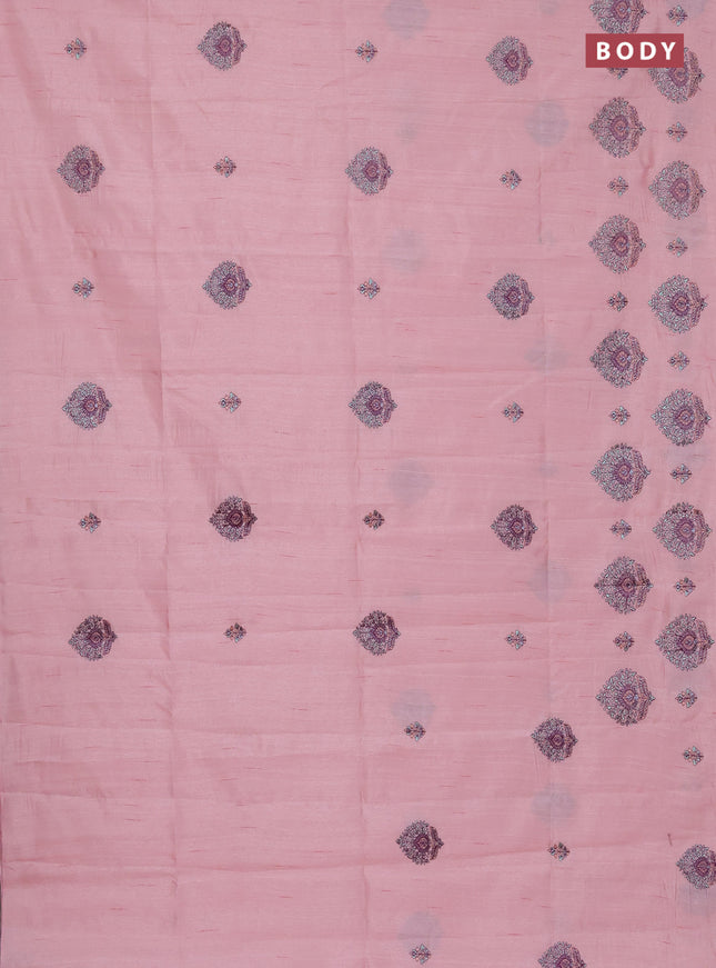 Semi raw silk saree peach pink with embroidery work buttas and embroidery butta border