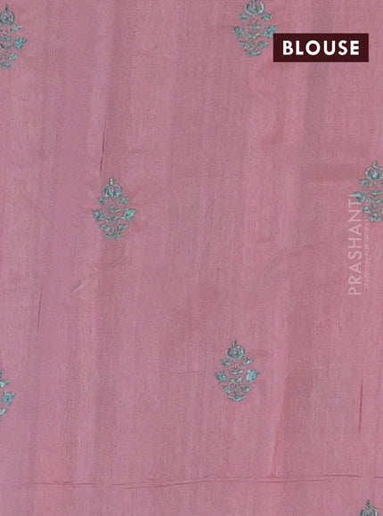Semi raw silk saree peach pink with embroidery work buttas and embroidery butta border