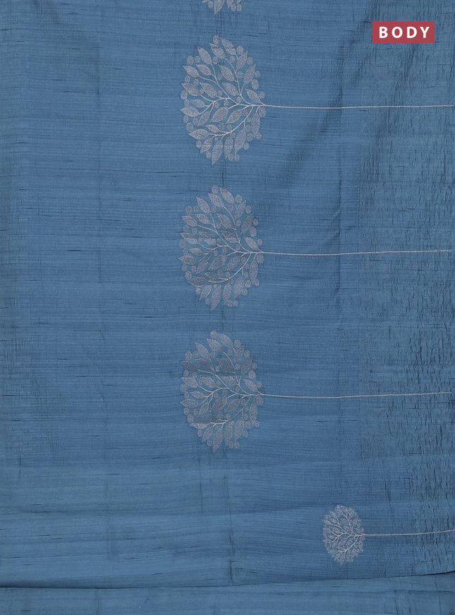 Semi raw silk saree pastel blue with embroidery work buttas and silver zari woven border