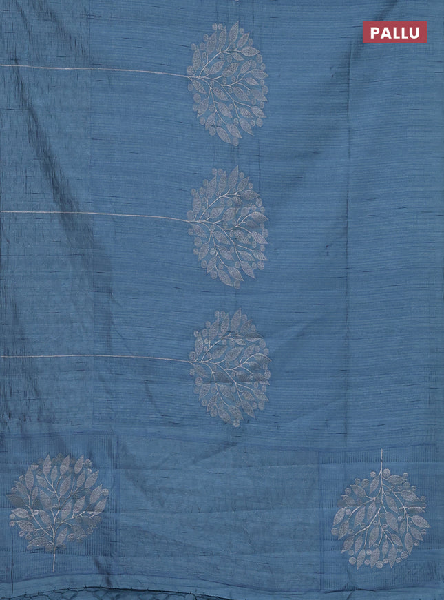 Semi raw silk saree pastel blue with embroidery work buttas and silver zari woven border