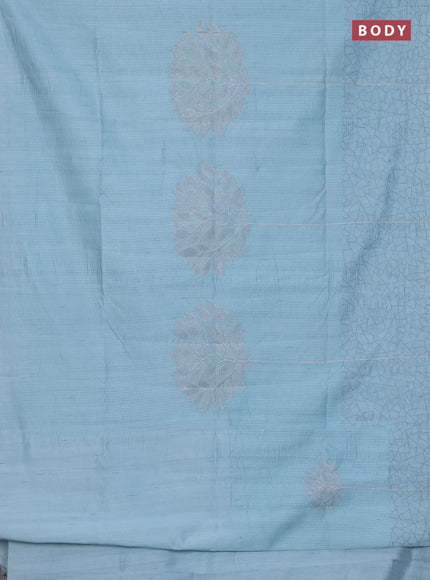 Semi raw silk saree light blue with embroidery work buttas and silver zari woven border