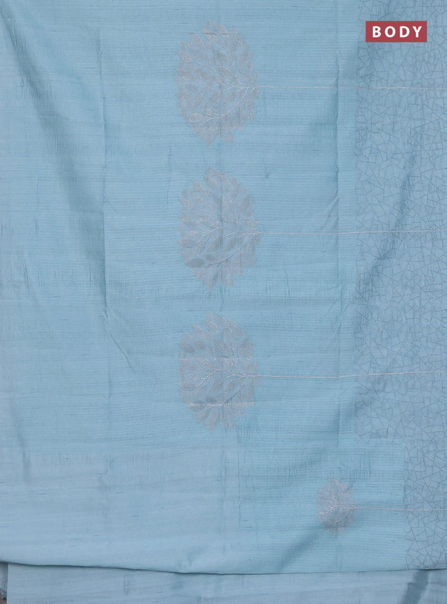 Semi raw silk saree light blue with embroidery work buttas and silver zari woven border