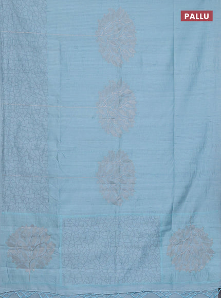 Semi raw silk saree light blue with embroidery work buttas and silver zari woven border