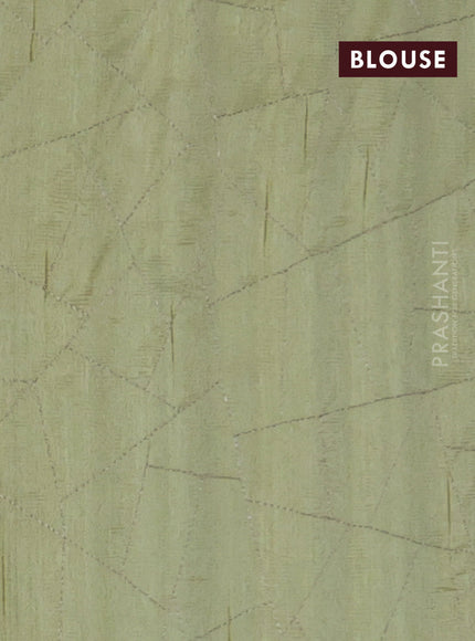 Semi raw silk saree mild pista green with embroidery work buttas and silver zari woven border