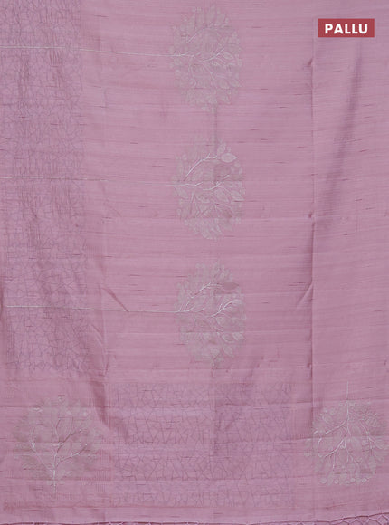 Semi raw silk saree pastel pink with embroidery work buttas and silver zari woven border