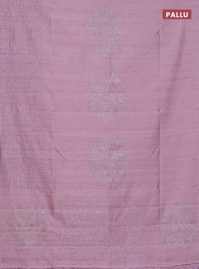 Semi raw silk saree pastel pink with embroidery work buttas and silver zari woven border