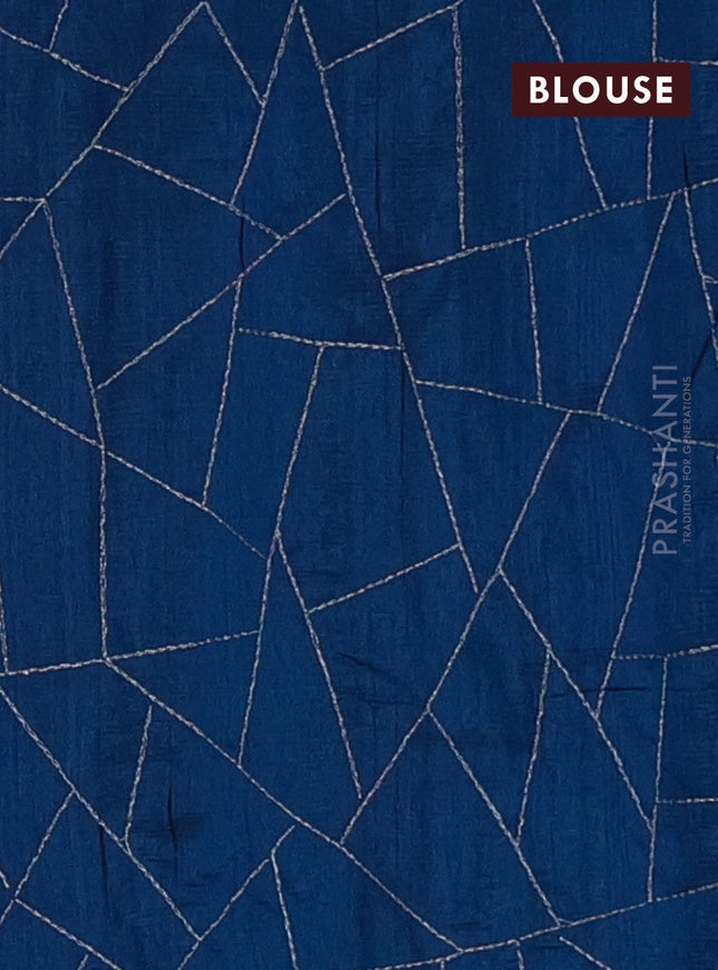 Semi raw silk saree peacock blue with embroidery work buttas and silver zari woven border