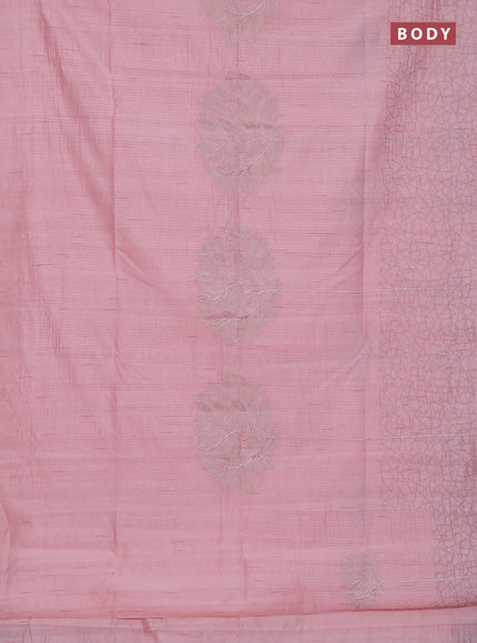 Semi raw silk saree peach shade with embroidery work buttas and silver zari woven border