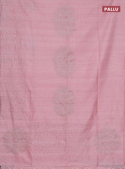 Semi raw silk saree peach shade with embroidery work buttas and silver zari woven border