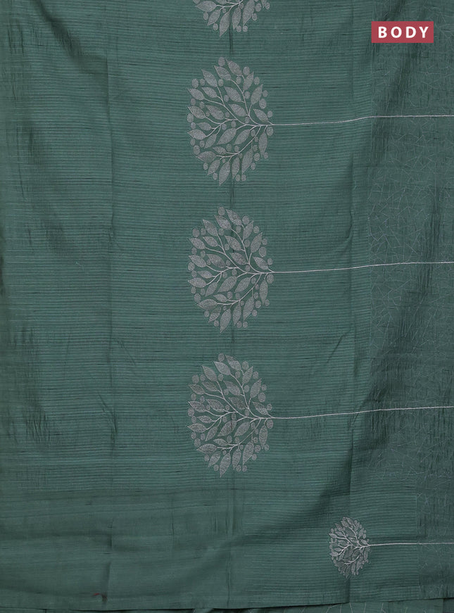 Semi raw silk saree green with embroidery work buttas and silver zari woven border