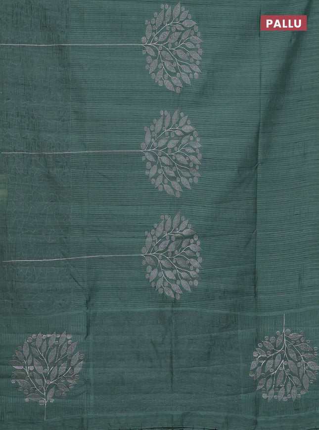 Semi raw silk saree green with embroidery work buttas and silver zari woven border