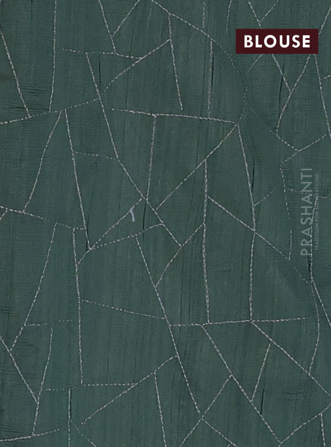 Semi raw silk saree green with embroidery work buttas and silver zari woven border