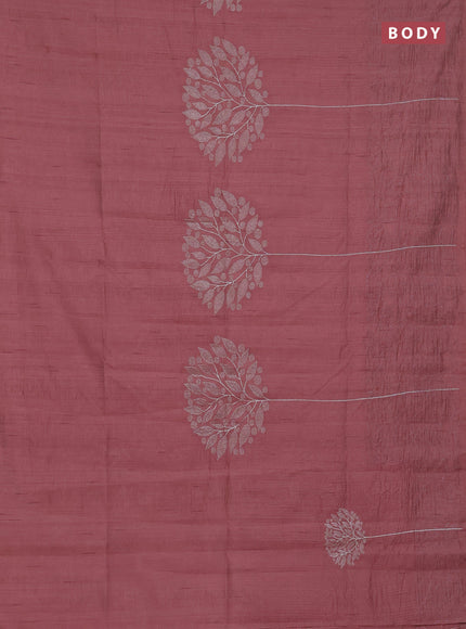 Semi raw silk saree rust shade with embroidery work buttas and silver zari woven border