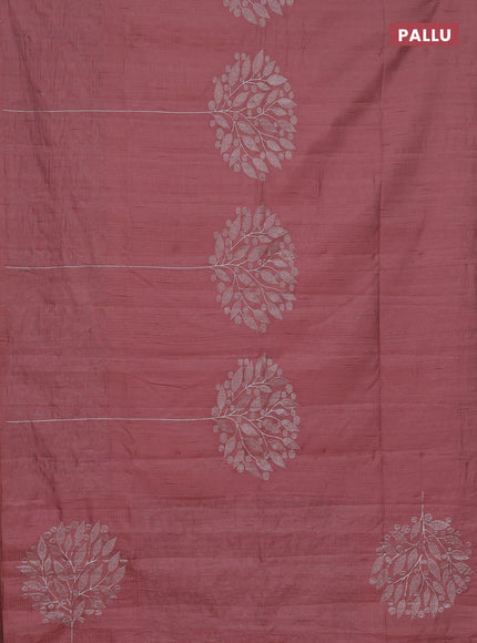 Semi raw silk saree rust shade with embroidery work buttas and silver zari woven border
