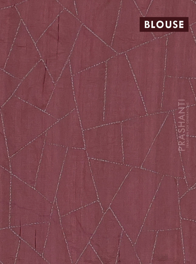 Semi raw silk saree rust shade with embroidery work buttas and silver zari woven border