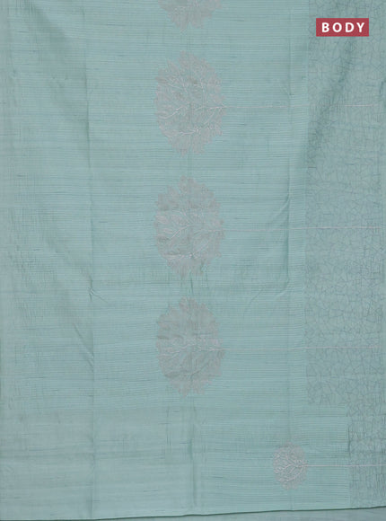 Semi raw silk saree pastel green with embroidery work buttas and silver zari woven border