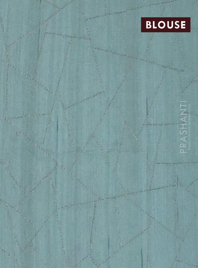 Semi raw silk saree pastel green with embroidery work buttas and silver zari woven border