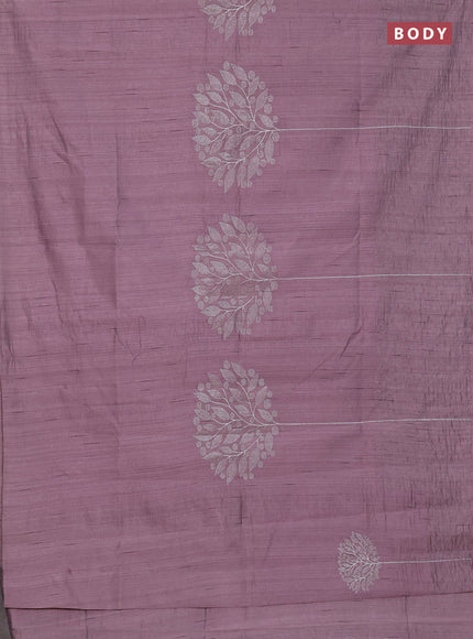 Semi raw silk saree mauve pink with embroidery work buttas and silver zari woven border