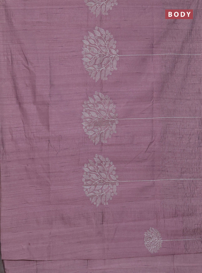 Semi raw silk saree mauve pink with embroidery work buttas and silver zari woven border