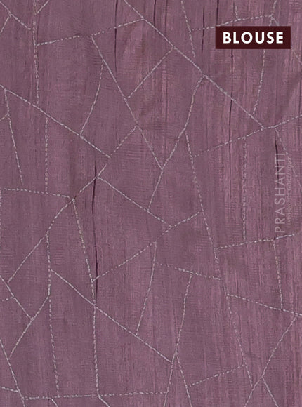 Semi raw silk saree mauve pink with embroidery work buttas and silver zari woven border