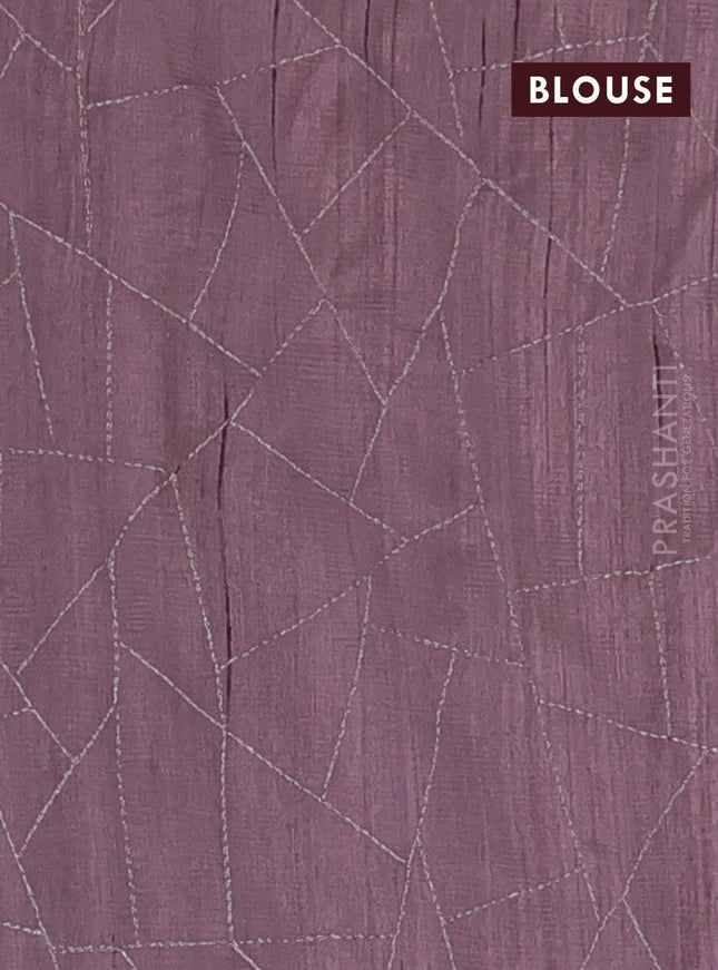 Semi raw silk saree mauve pink with embroidery work buttas and silver zari woven border