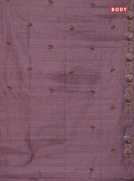 Semi raw silk saree rosy brown with embroidery work buttas and annam design embroidery border