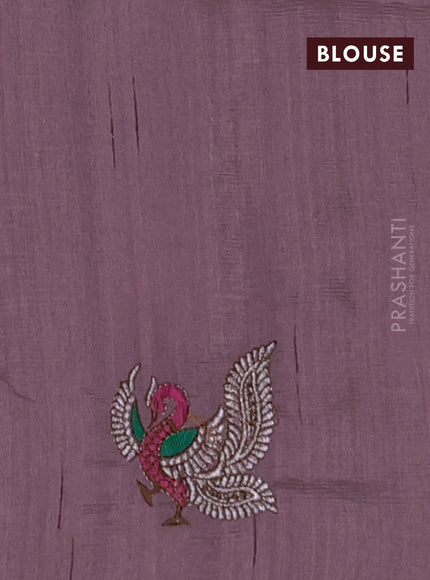 Semi raw silk saree rosy brown with embroidery work buttas and annam design embroidery border